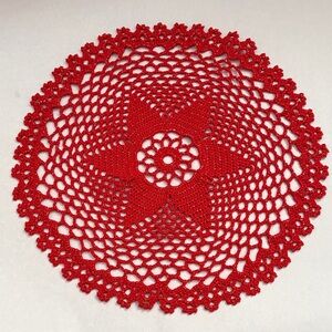 16.5 inch Handmade Christmas Red & Gold Specs Crochet Tabletop With Star Pattern